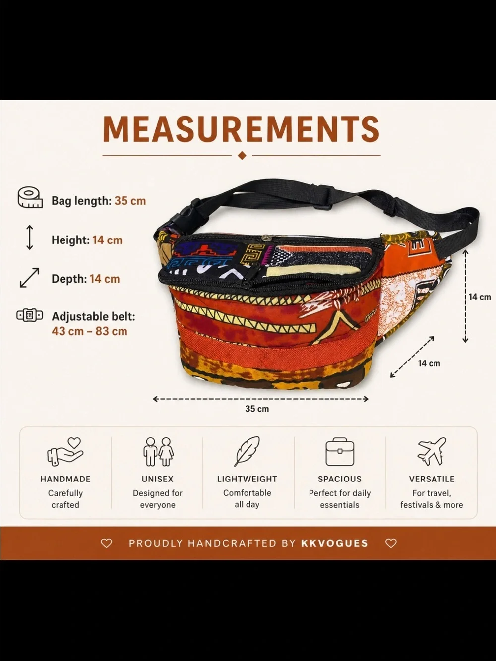 Handmade Ankara Fanny Pack, African Wax Print Crossbody Belt Bag
